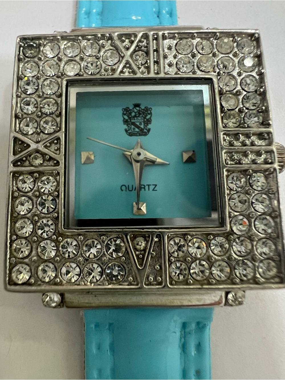 Crystal-Embellished Square Quartz Watch - Turquoise